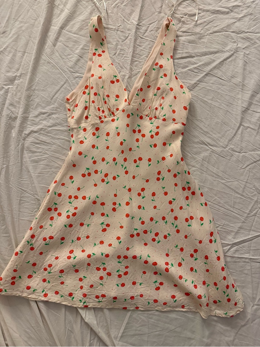 Zara Cream Cherry-Print Slip Dress with Red Cherries